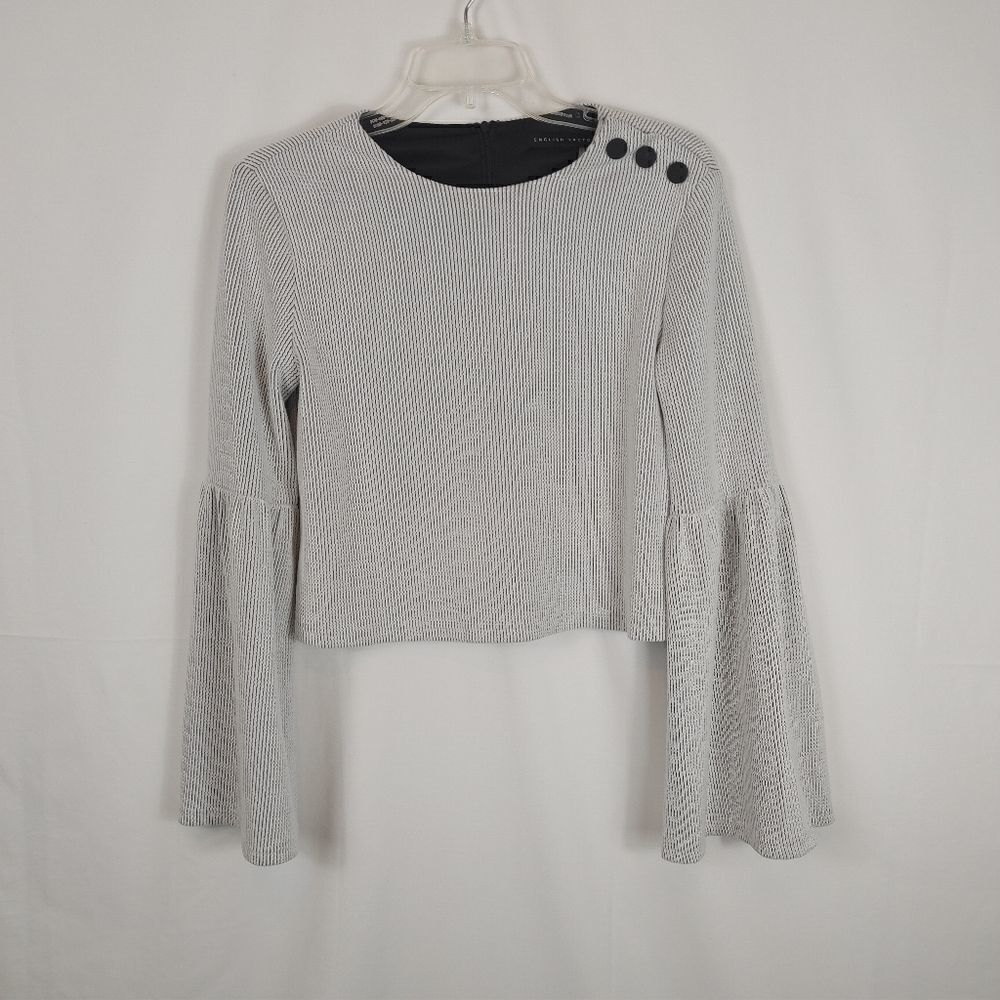 English Factory White Black Striped Textured Women's Size Small Long Bell Sleeve